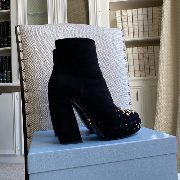 Worn x1 Prada Suede Crystal Embellishments Boots - Picture 3 of 12